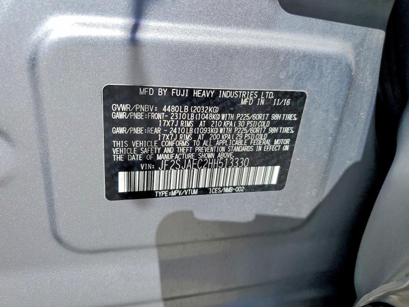 2017 Subaru Forester მანქანა იყიდება აუქციონზე, vin: JF2SJAEC2HH513330, აუქციონის ნომერი: 56968116