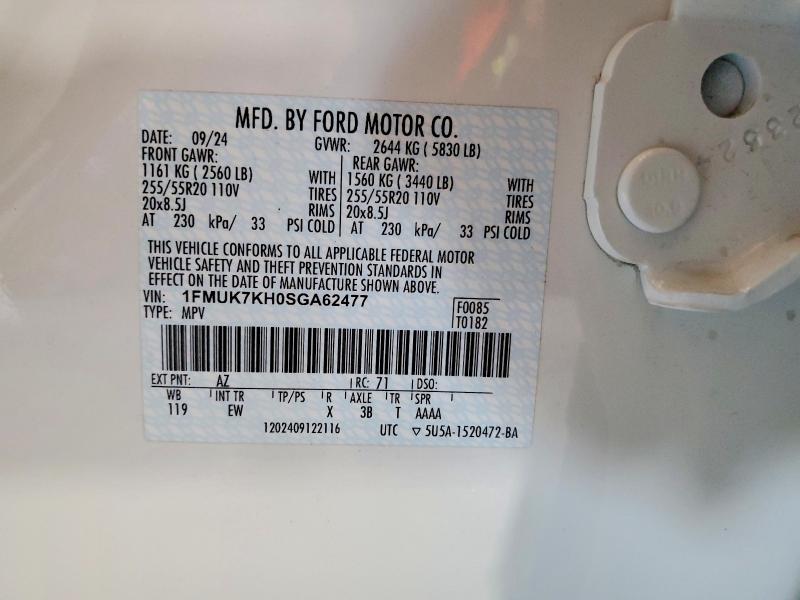 2025 Ford Explorer მანქანა იყიდება აუქციონზე, vin: 1FMUK7KH0SGA62477, აუქციონის ნომერი: 57437586