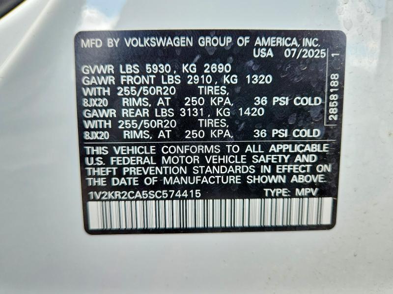 Aukcja sprzedaży 2025 Volkswagen Atlas, vin: 1V2KR2CA5SC574415, numer aukcji: 57014066