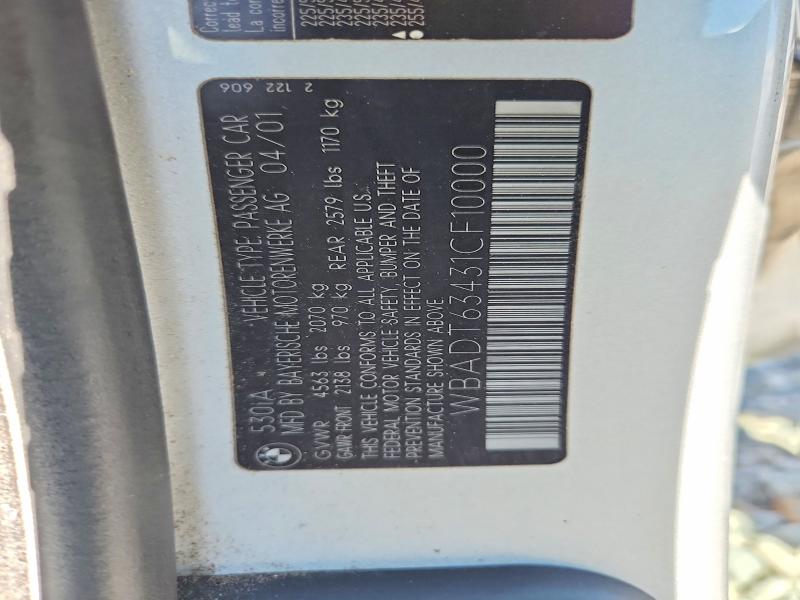 Продаж на аукціоні авто 2001 Bmw 530, vin: WBADT63431CF10000, номер лоту: 58935896