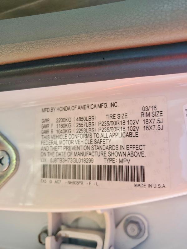 Продаж на аукціоні авто 2016 Acura Rdx, vin: 5J8TB3H73GL018299, номер лоту: 58230886