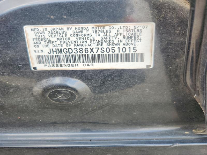 55966056 :رقم المزاد ، JHMGD386X7S051015 vin ، 2007 Honda Fit مزاد بيع
