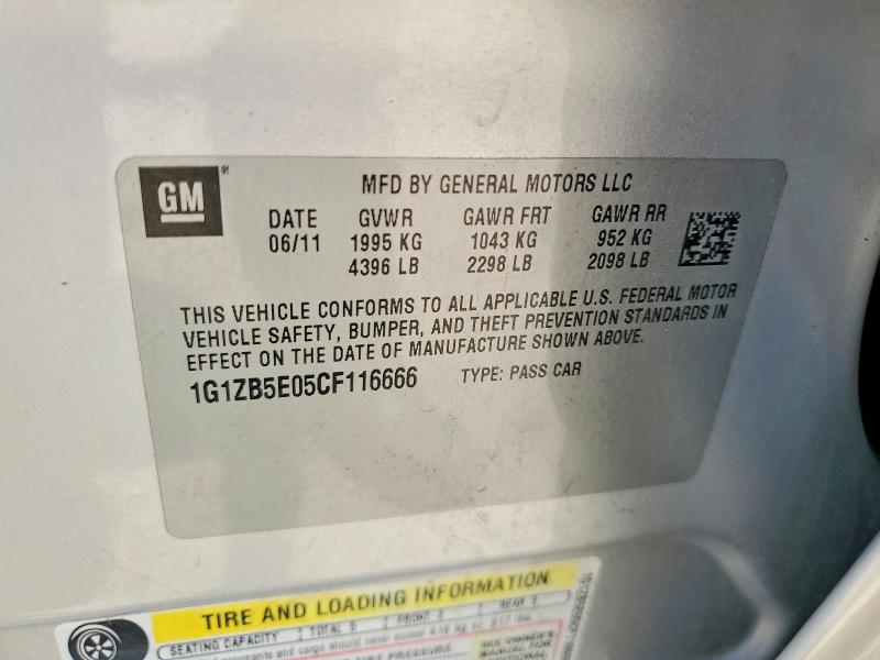 59089856 :رقم المزاد ، 1G1ZB5E05CF116666 vin ، 2012 Chevrolet Malibu مزاد بيع