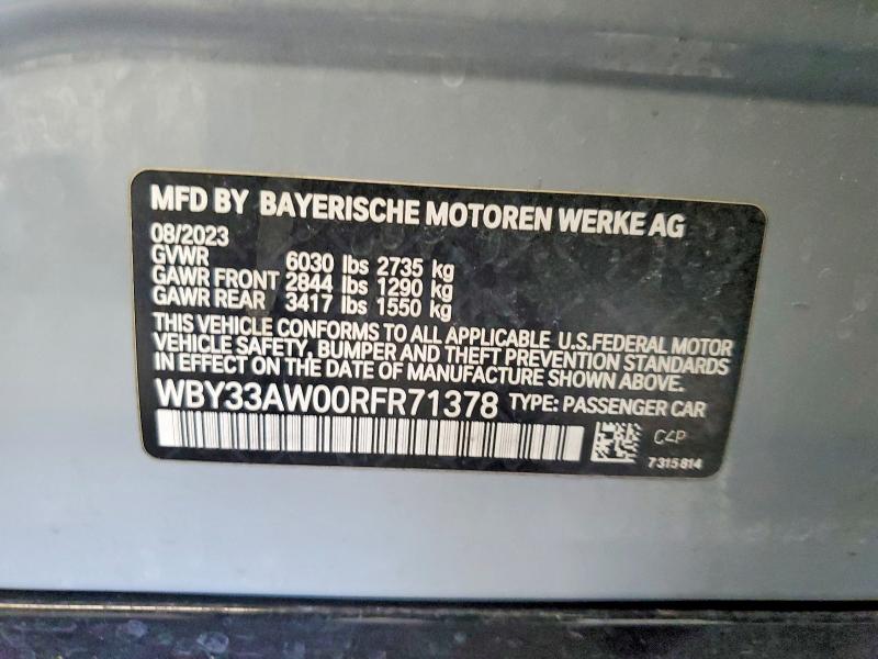 Продажа на аукционе авто 2024 Bmw I4, vin: WBY33AW00RFR71378, номер лота: 57196026