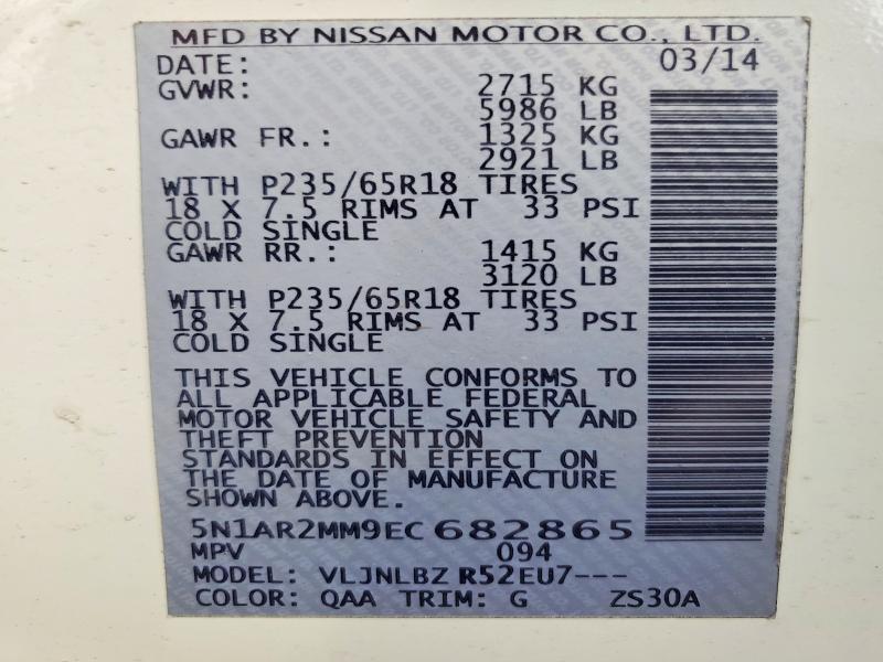 Aukcja sprzedaży 2014 Nissan Pathfinder, vin: 5N1AR2MM9EC682865, numer aukcji: 57140916