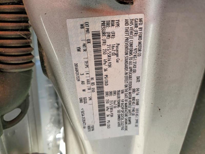 Продажа на аукционе авто 2016 Ford Focus, vin: 1FADP3F22GL322192, номер лота: 57961606