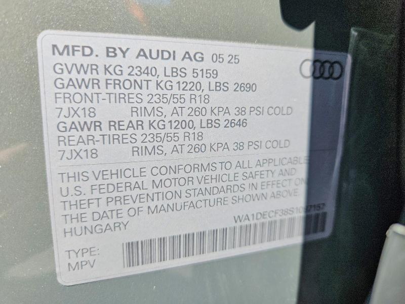 57241556 :رقم المزاد ، WA1DECF38S1087157 vin ، 2025 Audi Q3 مزاد بيع