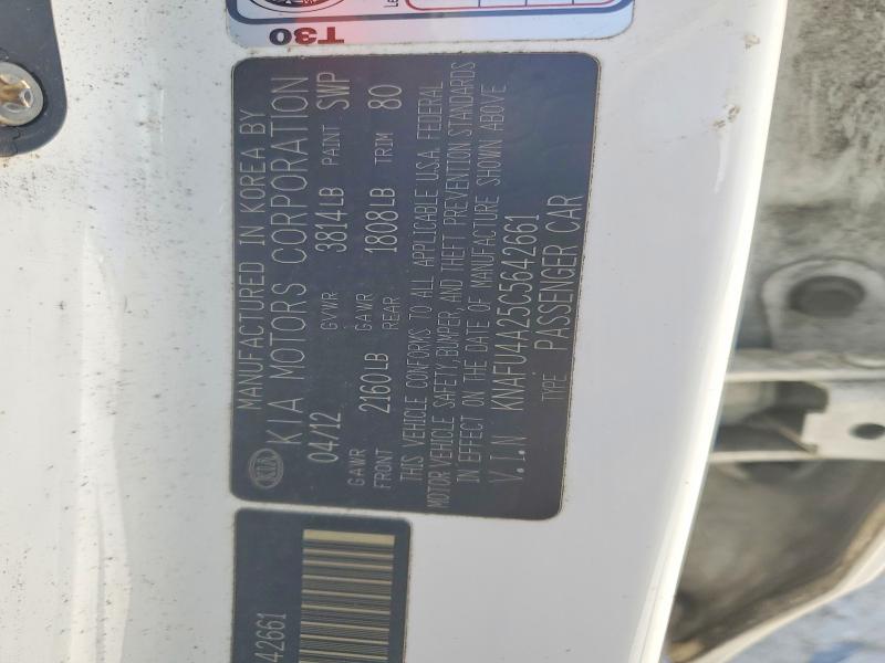 58399316 :رقم المزاد ، KNAFU4A25C5642661 vin ، 2012 Kia Forte مزاد بيع