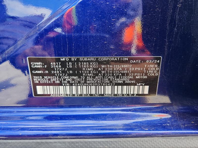 2024 Subaru Crosstrek მანქანა იყიდება აუქციონზე, vin: 4S4GUHU60R3780427, აუქციონის ნომერი: 56584616