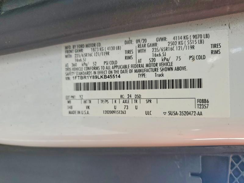 55516266 :رقم المزاد ، 1FTBR1Y89LKB45514 vin ، 2020 Ford Transit مزاد بيع