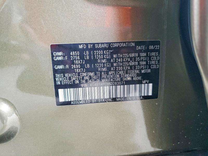 Aukcja sprzedaży 2022 Subaru Outback, vin: 4S4BTAPC0N3283071, numer aukcji: 59292786
