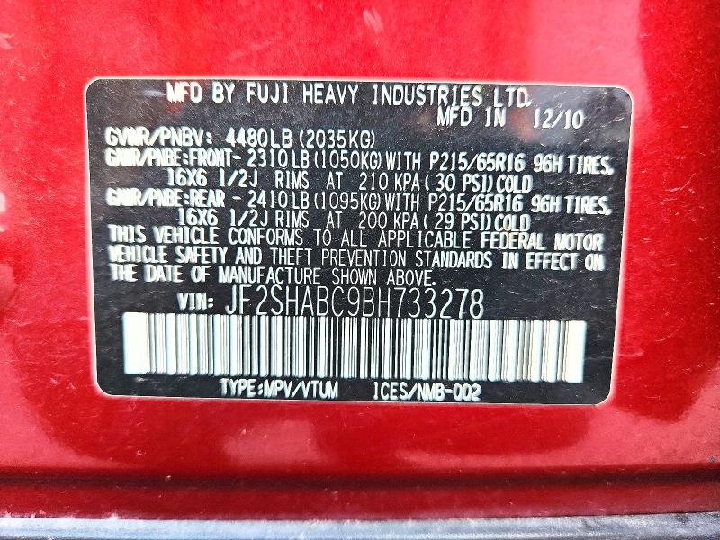 Aukcja sprzedaży 2011 Subaru Forester, vin: JF2SHABC9BH733278, numer aukcji: 56123416