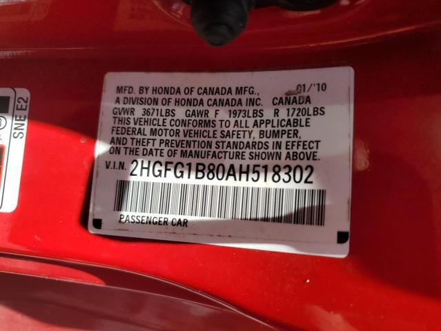 Продаж на аукціоні авто 2010 Honda Civic, vin: 2HGFG1B80AH518302, номер лоту: 56736906