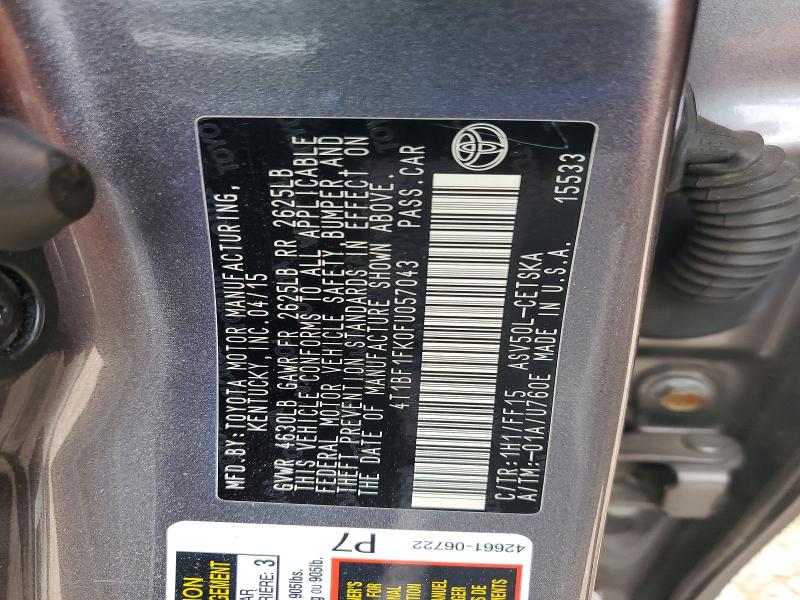 57051346 :رقم المزاد ، 4T1BF1FK0FU057043 vin ، 2015 Toyota Camry مزاد بيع