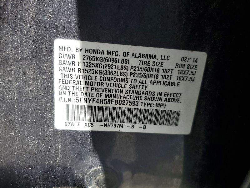 Продаж на аукціоні авто 2014 Honda Pilot, vin: 5FNYF4H58EB027593, номер лоту: 56417646