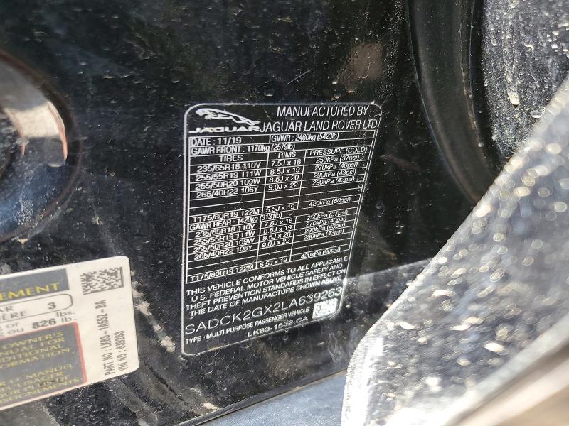 Продаж на аукціоні авто 2020 Jaguar F-pace, vin: SADCK2GX2LA639263, номер лоту: 57709486