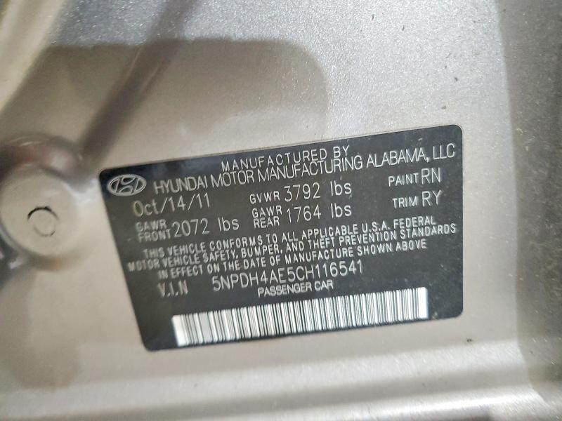 56626776 :رقم المزاد ، 5NPDH4AE5CH116541 vin ، 2012 Hyundai Elantra مزاد بيع