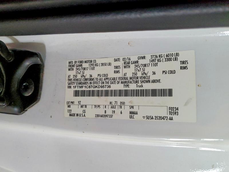 58154566 :رقم المزاد ، 1FTMF1C87GKD95736 vin ، 2016 Ford F150 مزاد بيع