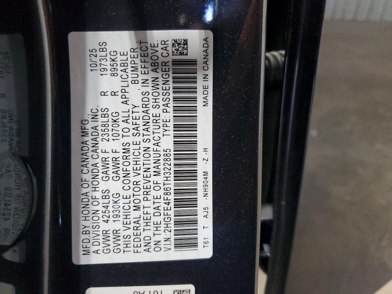 Продажа на аукционе авто 2026 Honda Civic, vin: 2HGFE4F86TH322885, номер лота: 55310446