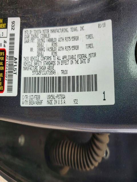 Продажа на аукционе авто 2018 Toyota Tundra, vin: 5TFDW5F13JX718549, номер лота: 58937016