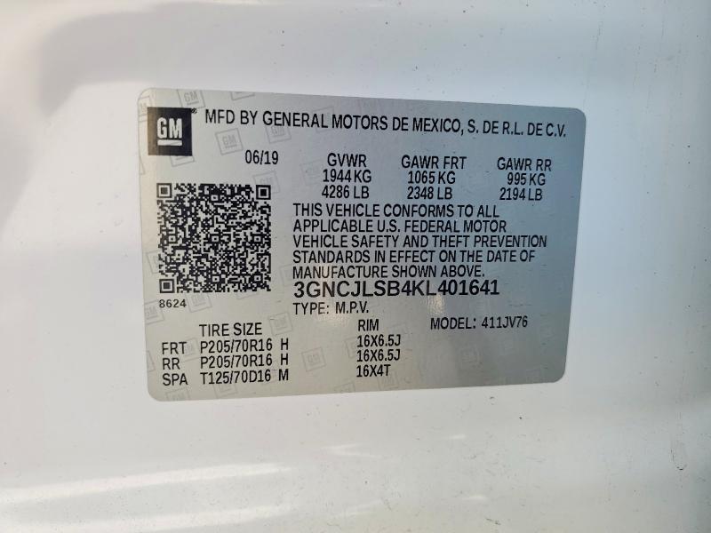 59348366 :رقم المزاد ، 3GNCJLSB4KL401641 vin ، 2019 Chevrolet Trax مزاد بيع