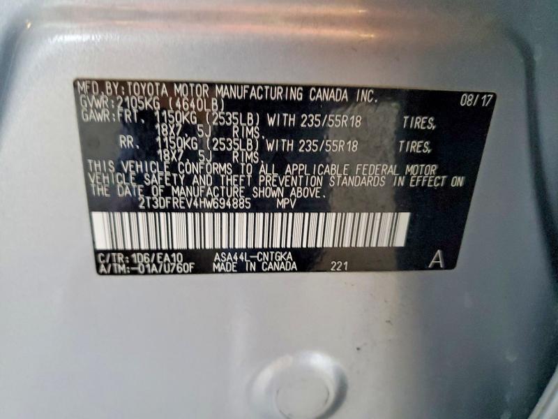 56494586 :رقم المزاد ، 2T3DFREV4HW694885 vin ، 2017 Toyota Rav4 مزاد بيع