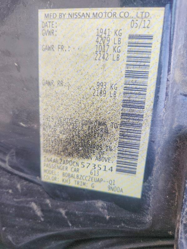 55712376 :رقم المزاد ، 1N4AL2AP0CN573514 vin ، 2012 Nissan Altima مزاد بيع