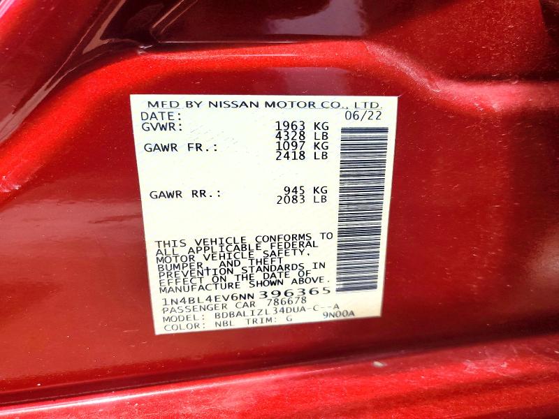 Продаж на аукціоні авто 2022 Nissan Altima, vin: 1N4BL4EV6NN396365, номер лоту: 56520706