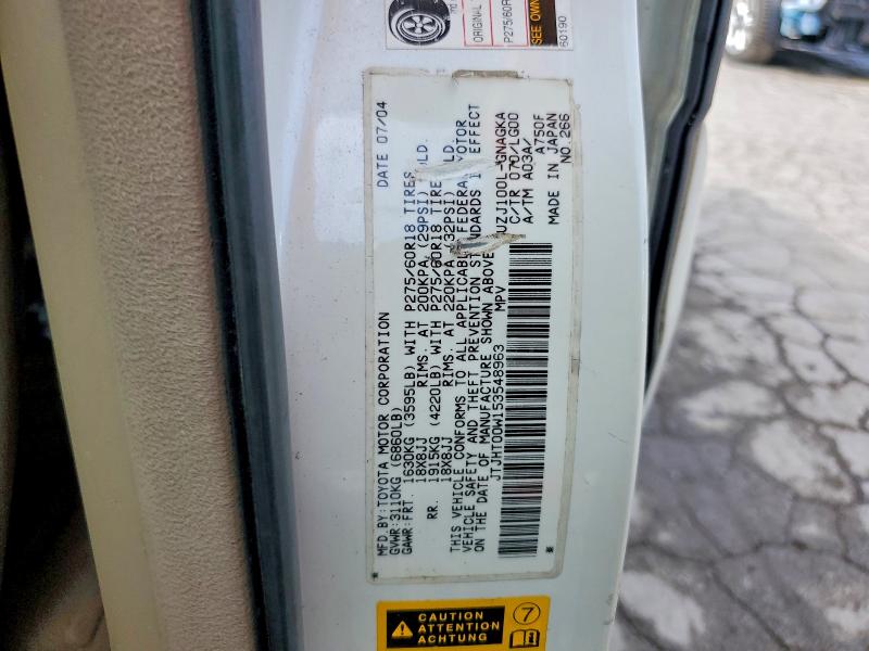2005 Lexus Lx მანქანა იყიდება აუქციონზე, vin: JTJHT00W153548963, აუქციონის ნომერი: 58005646