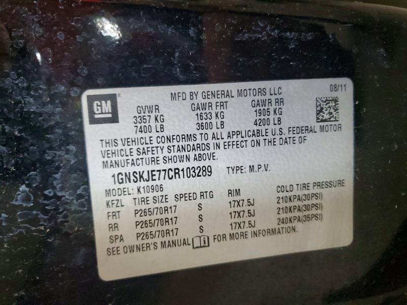 Продаж на аукціоні авто 2012 Chevrolet Suburban, vin: 1GNSKJE77CR103289, номер лоту: 56481356