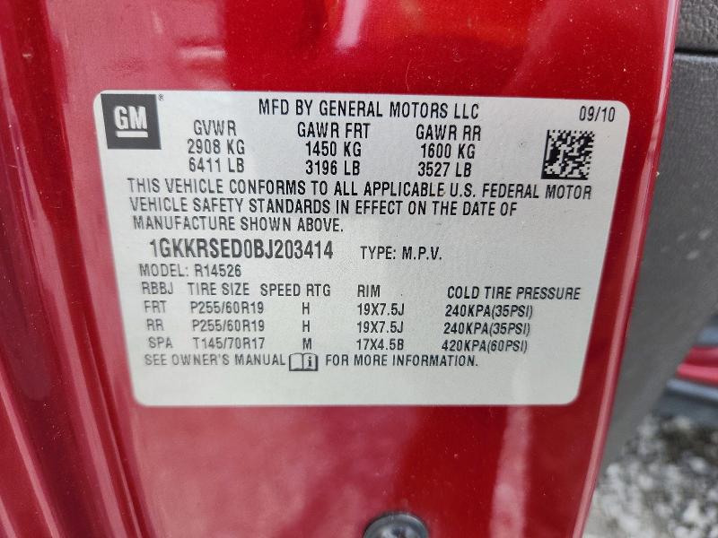 58047686 :رقم المزاد ، 1GKKRSED0BJ203414 vin ، 2011 Gmc Acadia مزاد بيع