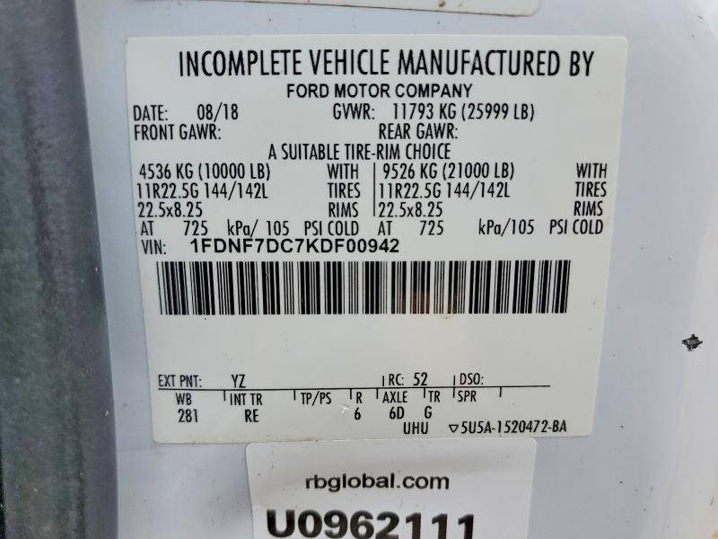 55734526 :رقم المزاد ، 1FDNF7DC7KDF00942 vin ، 2019 Ford F750 مزاد بيع