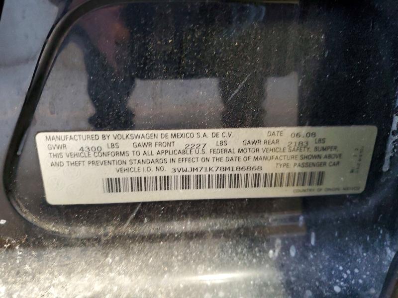 Aukcja sprzedaży 2008 Volkswagen Jetta, vin: 3VWJM71K78M186868, numer aukcji: 56429516