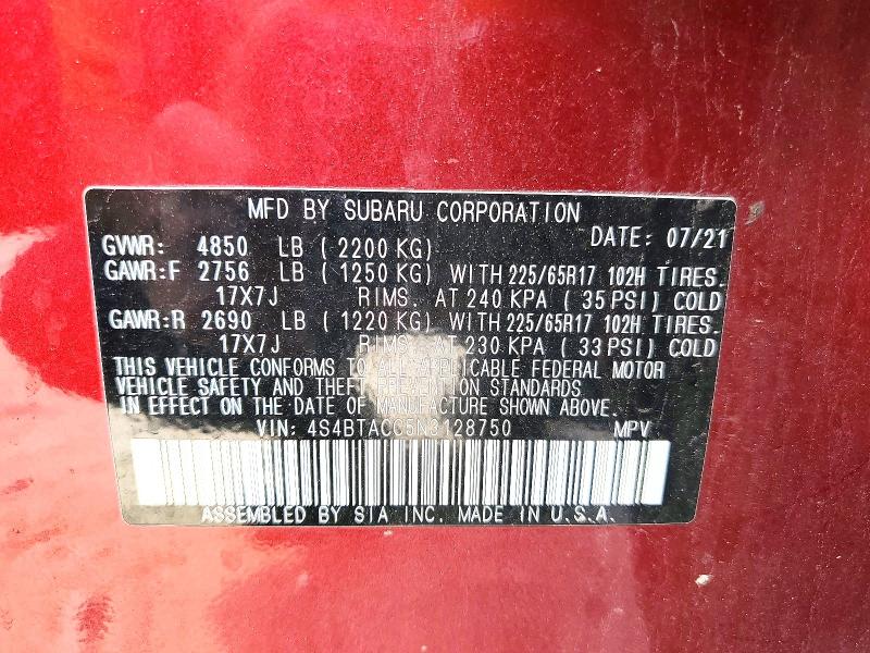 Aukcja sprzedaży 2022 Subaru Outback, vin: 4S4BTACC5N3128750, numer aukcji: 57499186