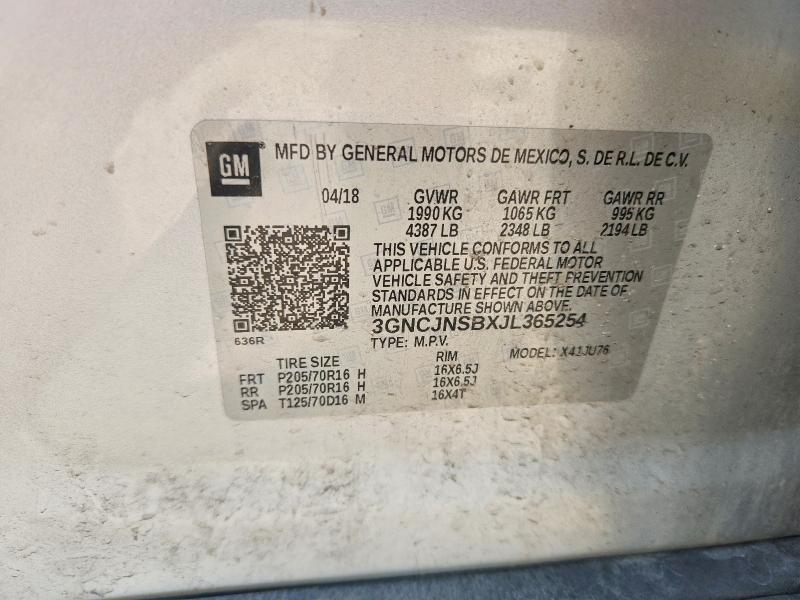 Продажа на аукционе авто 2018 Chevrolet Trax, vin: 3GNCJNSBXJL365254, номер лота: 58707246