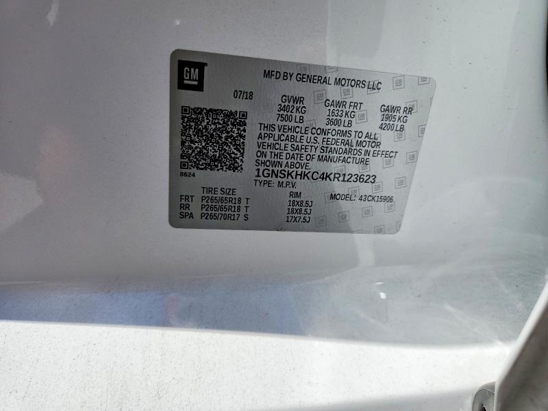 2019 Chevrolet Suburban მანქანა იყიდება აუქციონზე, vin: 1GNSKHKC4KR123623, აუქციონის ნომერი: 57906686