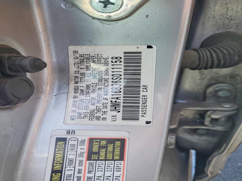 Продаж на аукціоні авто 2006 Honda Civic, vin: JHMFA16836S011158, номер лоту: 55861536