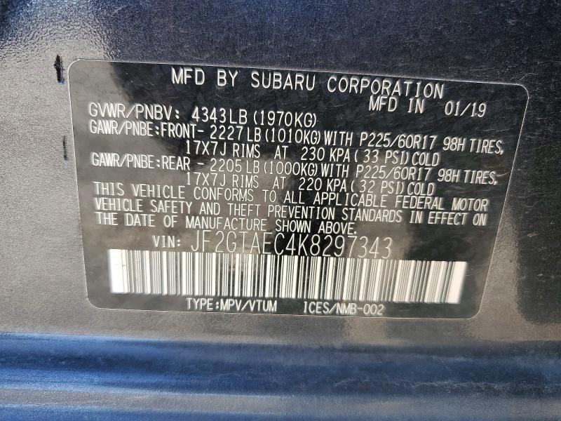Aukcja sprzedaży 2019 Subaru Crosstrek, vin: JF2GTAEC4K8297343, numer aukcji: 58125986