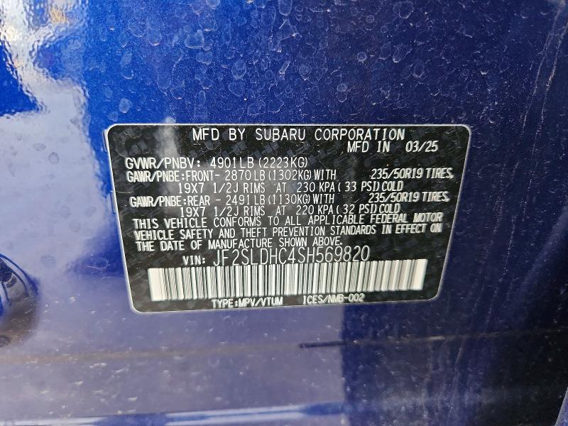 2025 Subaru Forester მანქანა იყიდება აუქციონზე, vin: JF2SLDHC4SH569820, აუქციონის ნომერი: 54909596