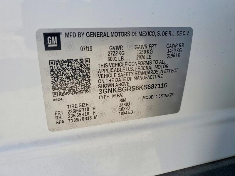 Auction sale of the 2019 Chevrolet Blazer, vin: 3GNKBGRS6KS687116, lot number: 57053796