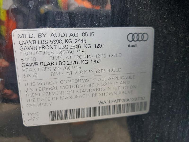 Aukcja sprzedaży 2015 Audi Q5, vin: WA1LFAFP2FA139730, numer aukcji: 54844076