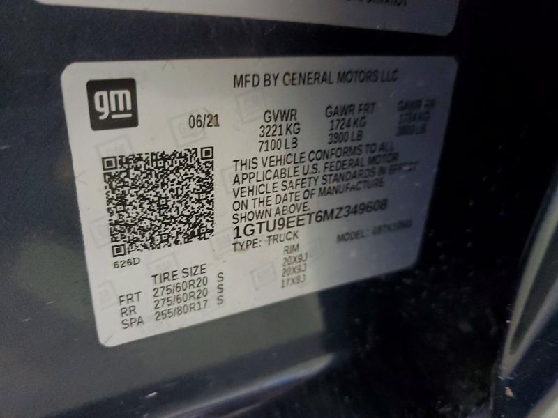 2021 Gmc Sierra მანქანა იყიდება აუქციონზე, vin: 1GTU9EET6MZ349608, აუქციონის ნომერი: 57911726