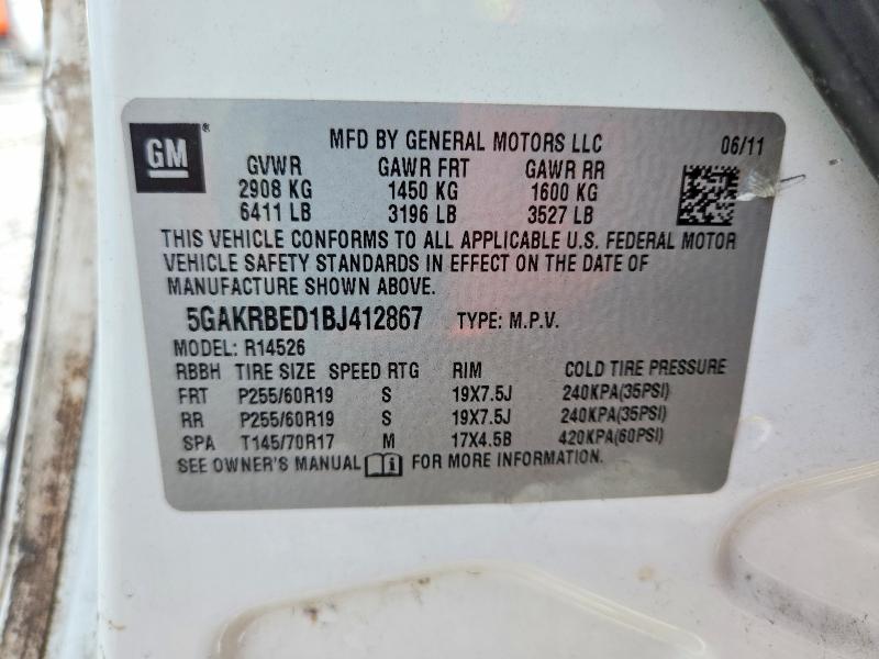 2011 Buick Enclave მანქანა იყიდება აუქციონზე, vin: 5GAKRBED1BJ412867, აუქციონის ნომერი: 58761916