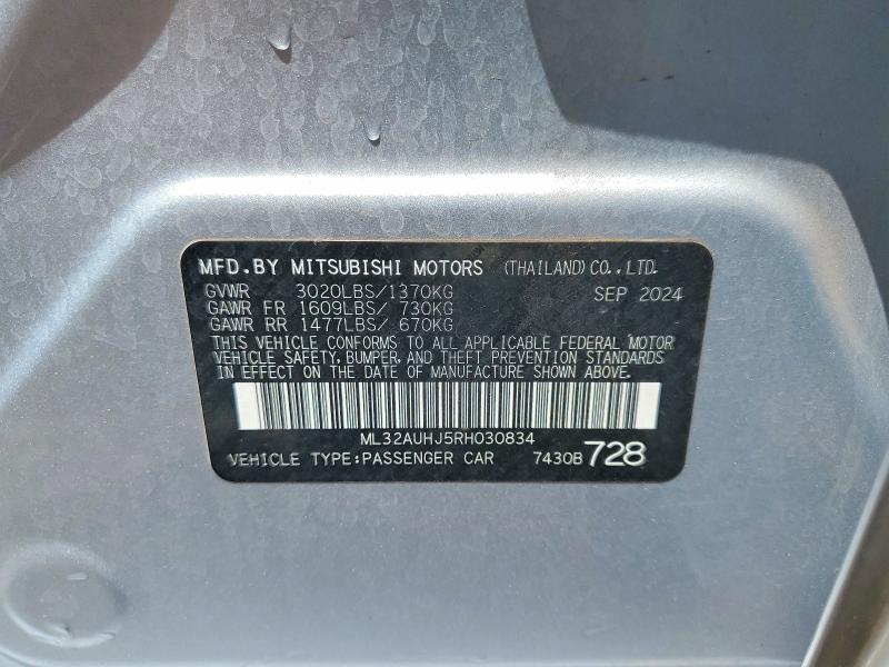 Aukcja sprzedaży 2024 Mitsubishi Mirage, vin: ML32AUHJ5RH030834, numer aukcji: 57274646