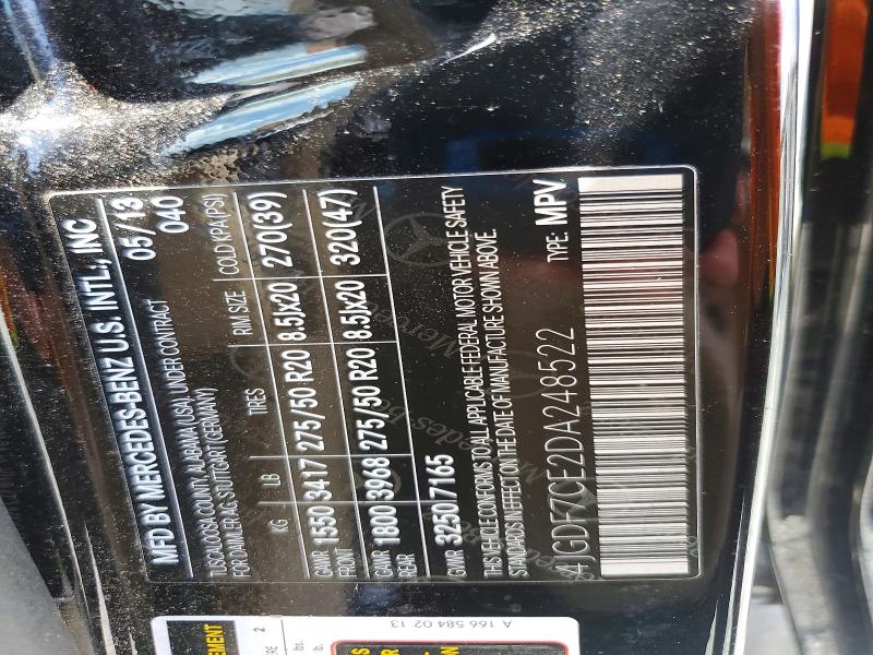 59218466 :رقم المزاد ، 4JGDF7CE2DA248522 vin ، 2013 Mercedes-benz Gl مزاد بيع