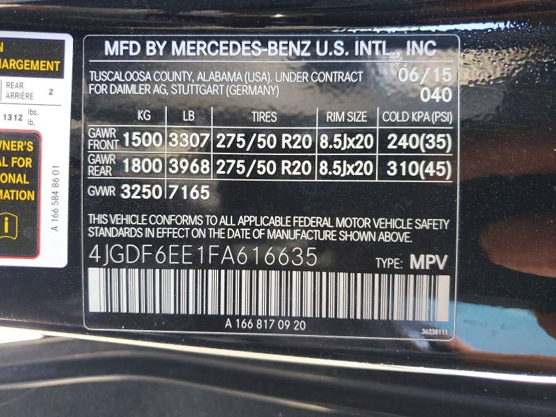 Auction sale of the 2015 Mercedes-benz Gl, vin: 4JGDF6EE1FA616635, lot number: 54877296