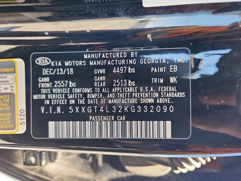 2019 Kia Optima მანქანა იყიდება აუქციონზე, vin: 5XXGT4L32KG332090, აუქციონის ნომერი: 57924736