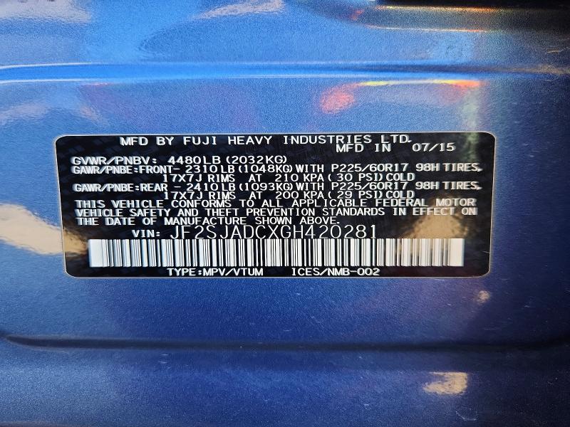 2016 Subaru Forester მანქანა იყიდება აუქციონზე, vin: JF2SJADCXGH420281, აუქციონის ნომერი: 57968156
