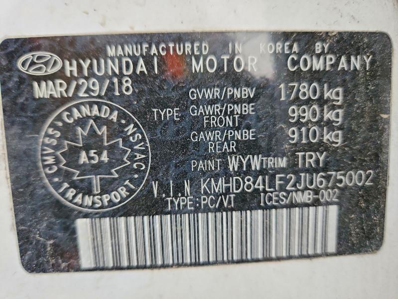 58426316 :رقم المزاد ، KMHD84LF2JU675002 vin ، 2018 Hyundai Elantra مزاد بيع
