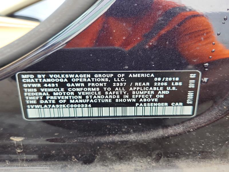 Продаж на аукціоні авто 2019 Volkswagen Passat, vin: 1VWLA7A32KC000334, номер лоту: 58731396